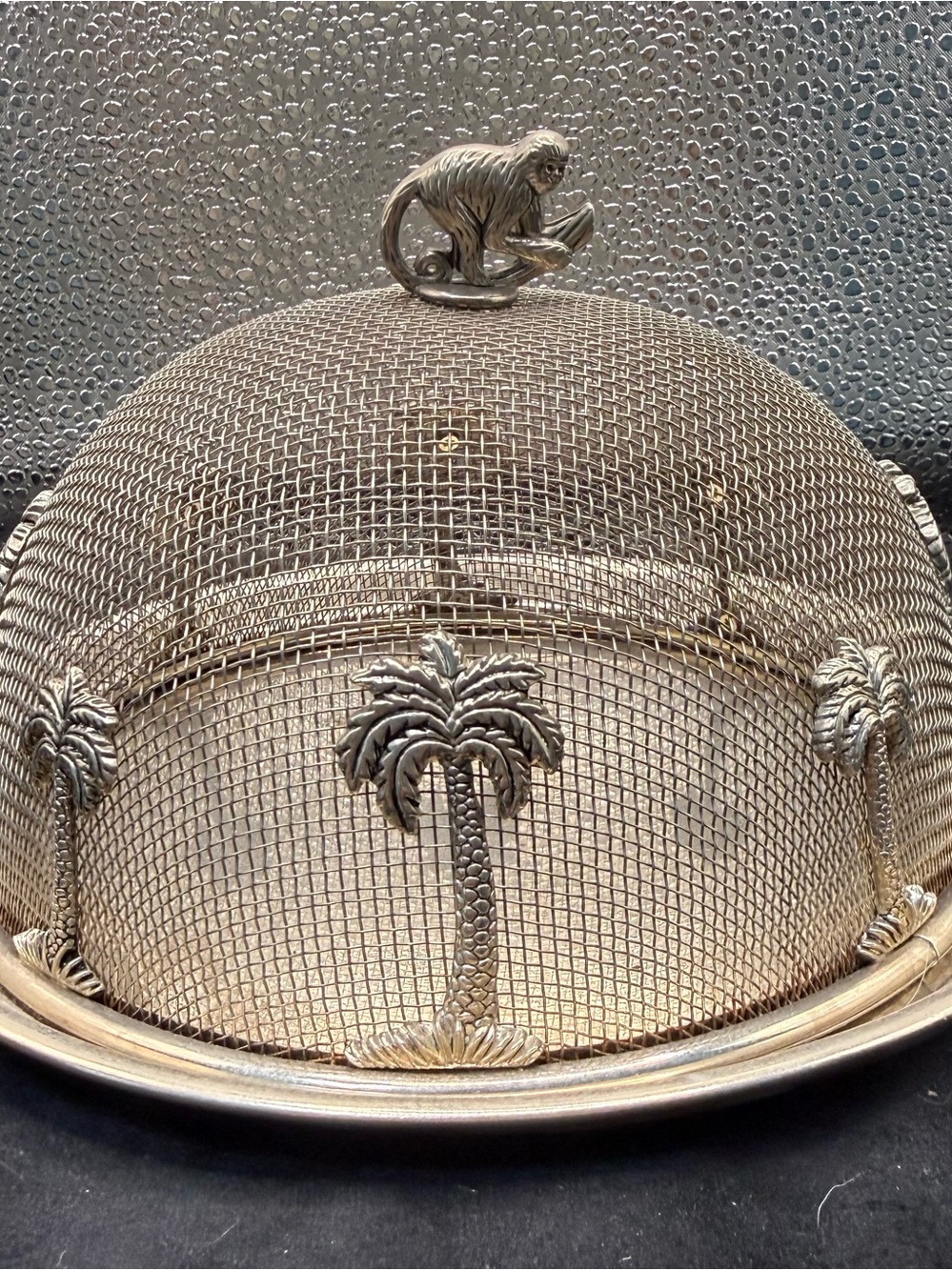 Vintage Silver-Tone Palm Tree Covered Dish - Unbranded